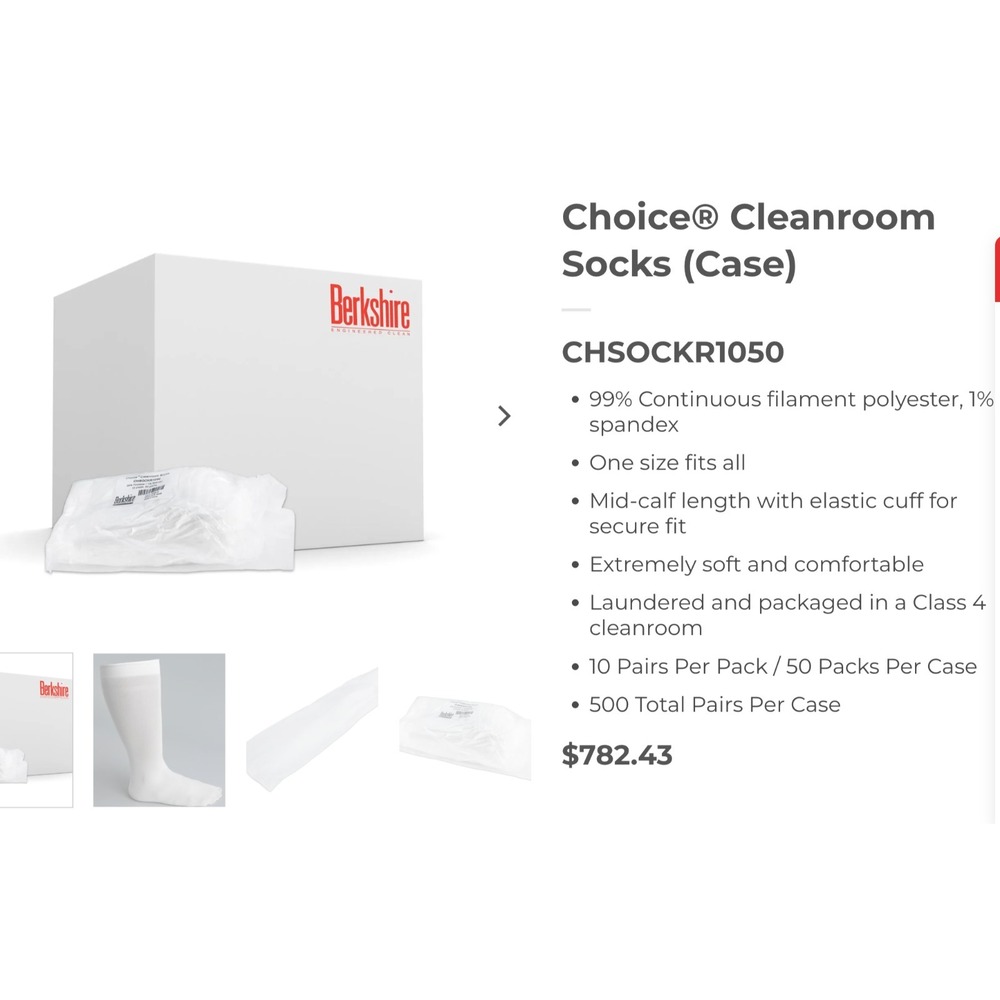 Berkshire Choice Cleanroom Socks CHSOCKR1050 Box of 400